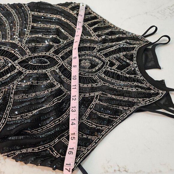 Parker Zane Fully Beaded Black Gold Sequin Silk Halter Tank Top Large - Picture 10 of 14
